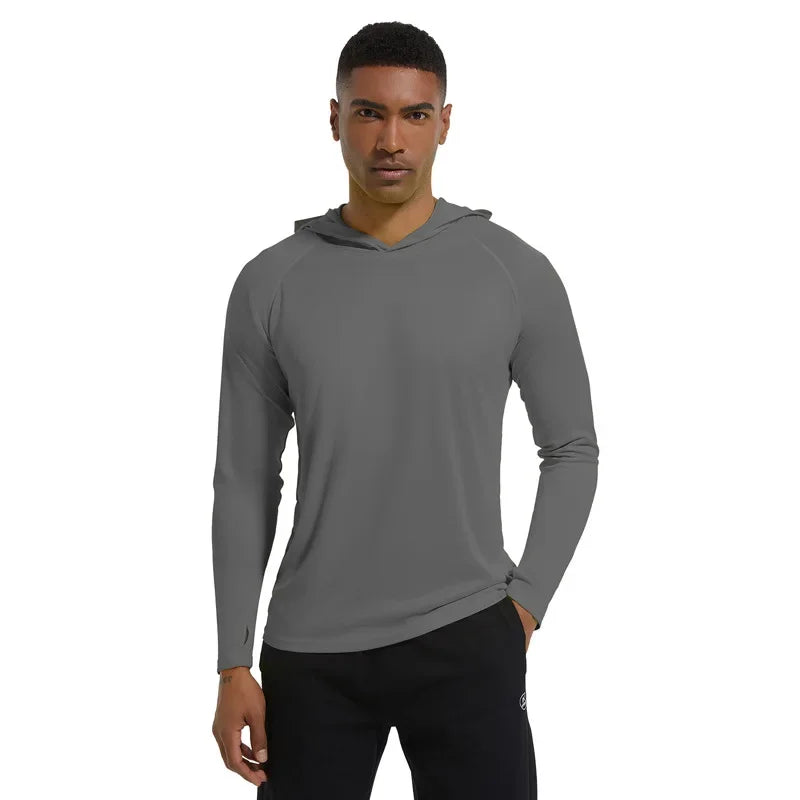 Men Upf 50+ Sun Protection t-Shirts Long Sleeve t-Shirt Casual Tops Male Quick Dry Gym Running Tee Shirts With Hood Man Clothing Everyday Essentials