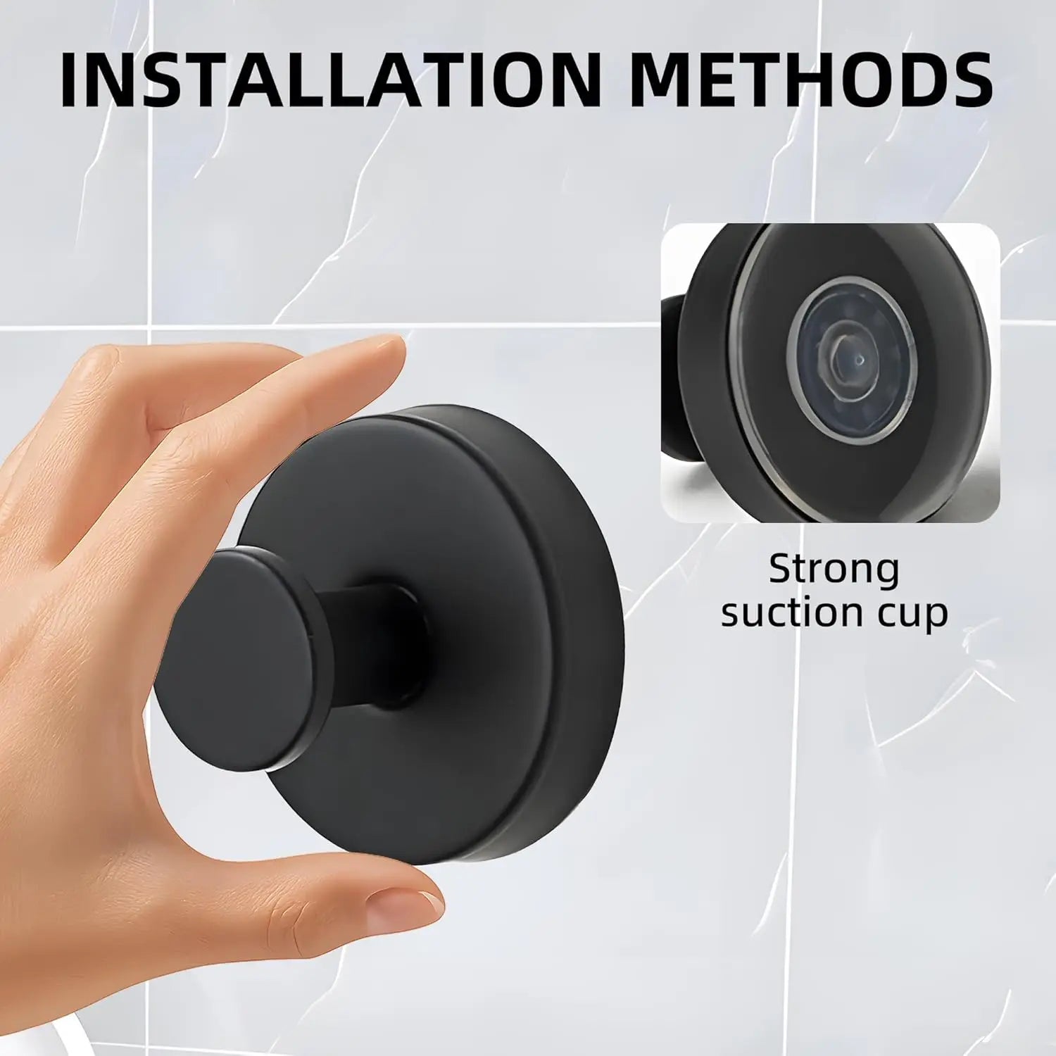 Matte Black Towel Hook (2-Pack) Shower Suction Wall Mounted Removable Hanger for Bathroom Coat Robe Bedroom Kitchen Hotel Pool EVERYDAY ESSENTIALS