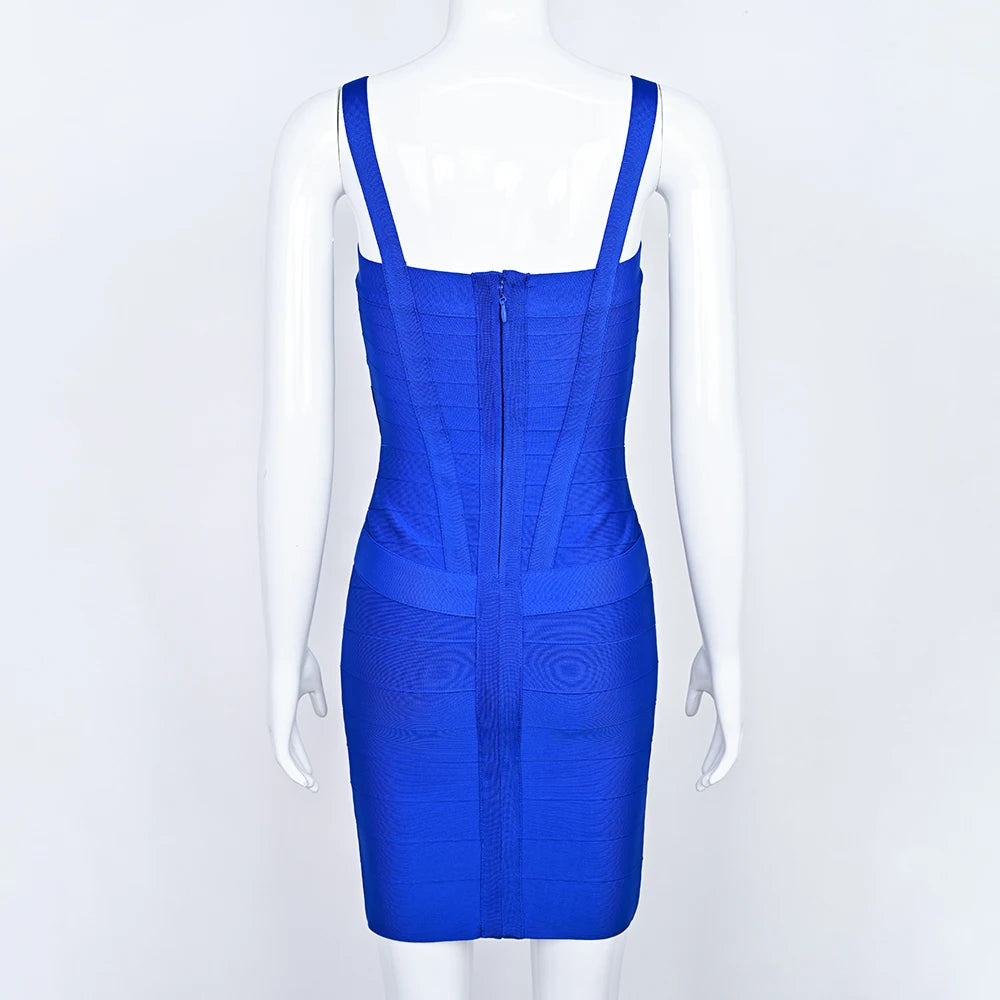 BEAUKEY Blue Spaghetti Strap Women Mini Bandage Dress Bodycon Sexy Above Knee Length Bodycon Party Club Dress XL Classic Vestido EVERYDAY ESSENTIALS