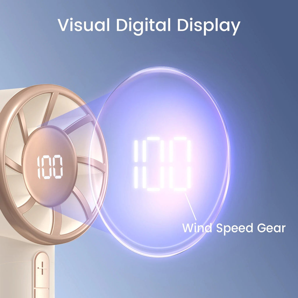 Portable Handheld Fan, Speed (1-100) Adjustable Turbo Mini Fan, 3000mAh Battery Rechargeable Personal Fan With Metal Body, Digital Display, Gifts For Women Men Travel/Camping/Outdoor-Grey EVERYDAY ESSENTIALS