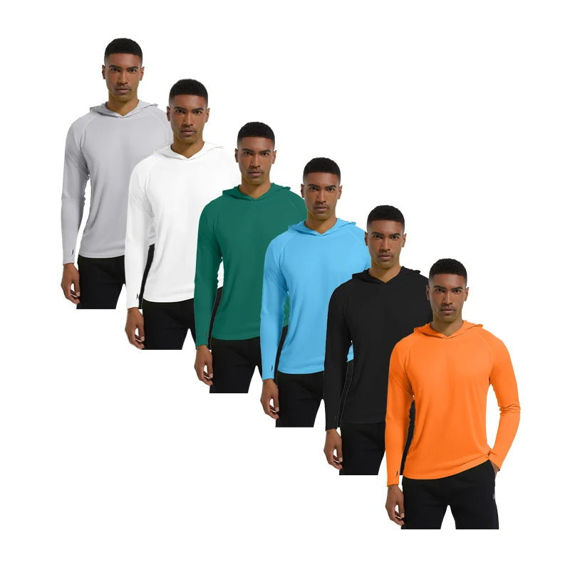 Men Upf 50+ Sun Protection t-Shirts Long Sleeve t-Shirt Casual Tops Male Quick Dry Gym Running Tee Shirts With Hood Man Clothing Everyday Essentials