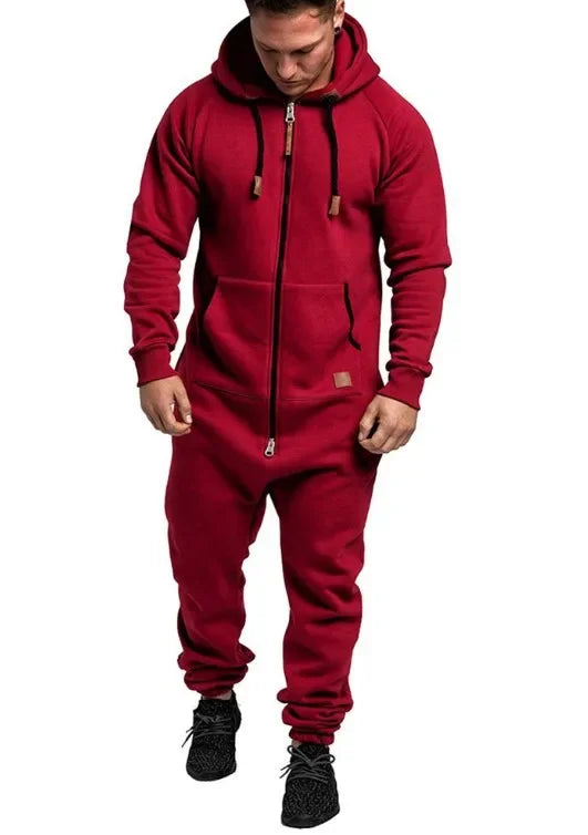 Men’ S Jumpsuit Set Solid Long Sleeve Hooded Fleece Playsuits Male Keep Warm Romper for Autumn and Winter Pantalones Hombre EVERYDAY ESSENTIALS