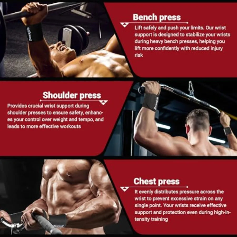Weightlifting Wrist Wraps - Heavy-Duty Support for Gym Bench Press and Pushups Premium Polyester Nylon Wrist Straps for Maximum Everyday Essentials