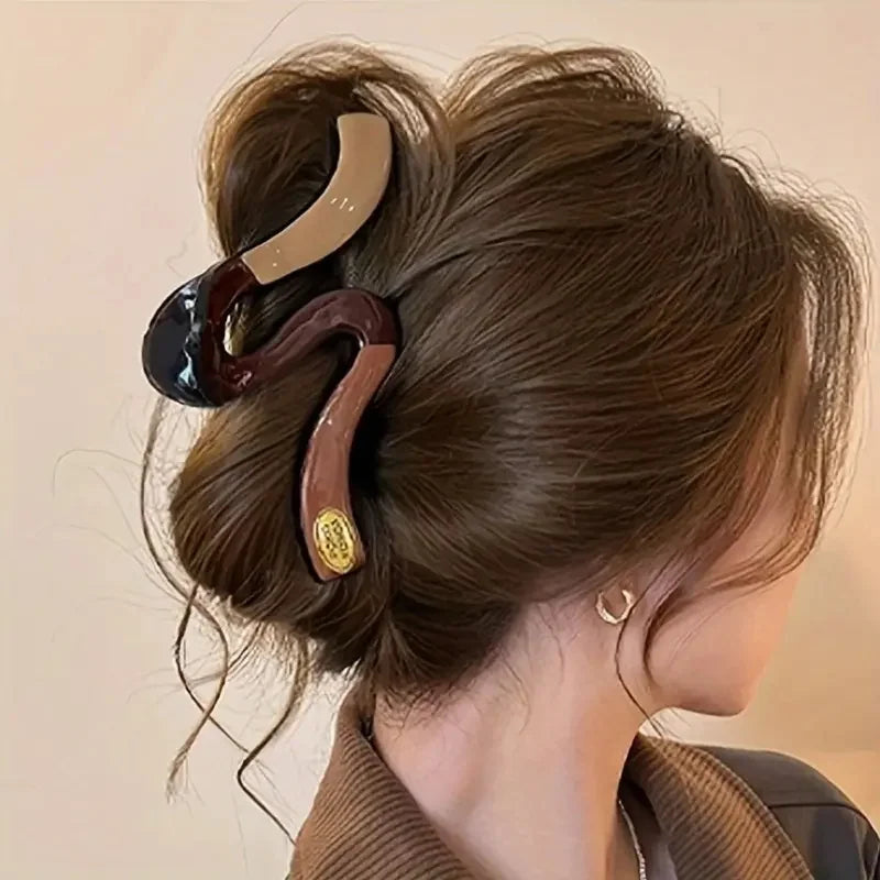 4Pcs Elegant Large Hair Claw Clips for Women Chic Wavy Design with Color Accents Non-Slip Shark Clips Head Hair Accessories EVERYDAY ESSENTIALS