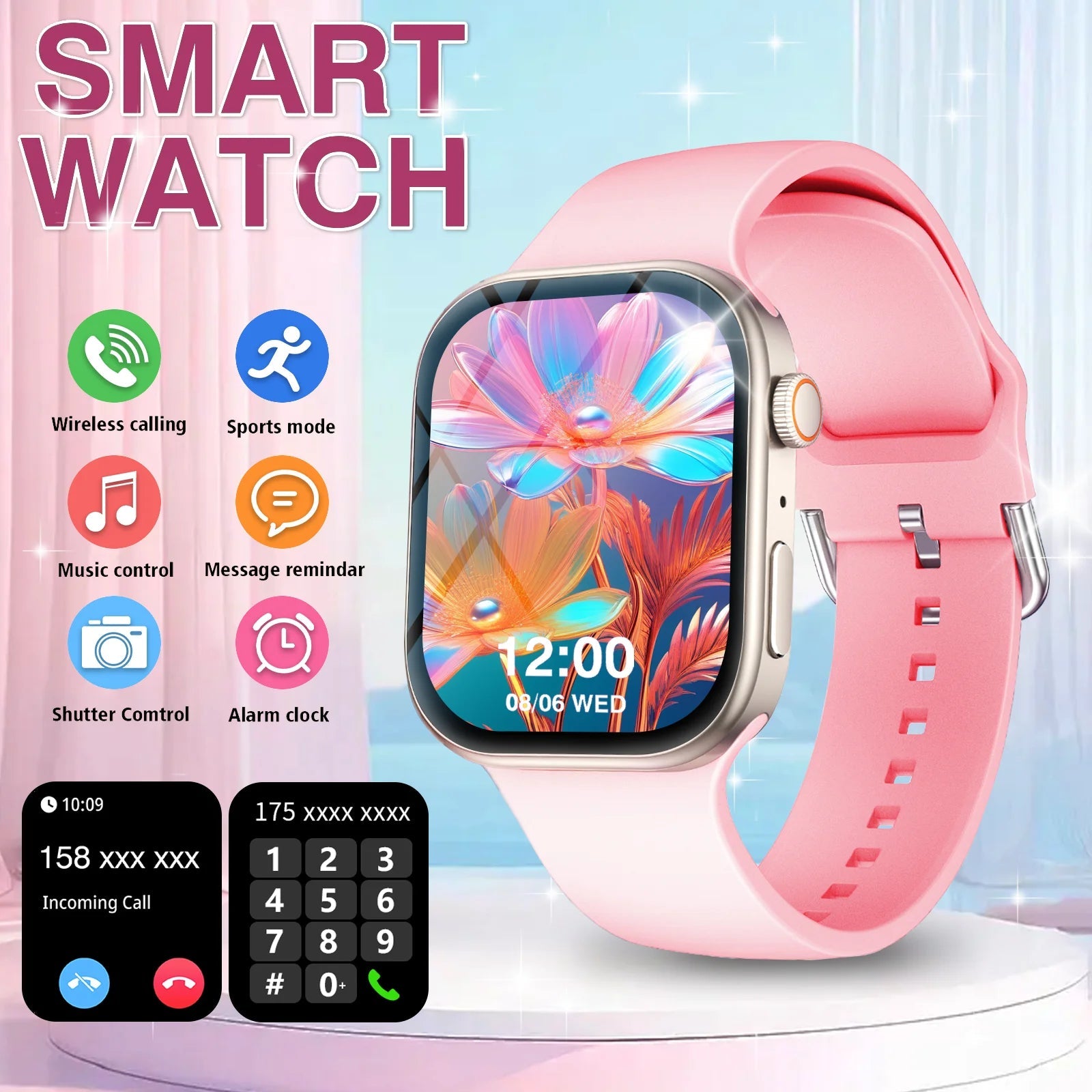Smart Watch Bluetooth Call Message Display Fitness Monitoring Bracelet Christmas Gift Suitable for Android iPhone EVERYDAY ESSENTIALS