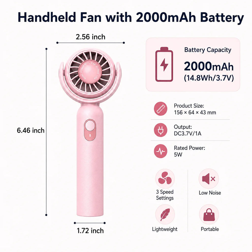 Portable Handheld Fan, Foldable Turbo Mini Fan with Strong Wind, Ultra Quiet Personal Cooling for Travel Office Outdoor, Cherry Blossom Pink Everyday Essentials