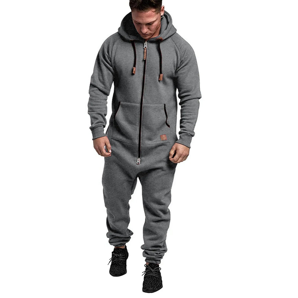 Men’ S Jumpsuit Set Solid Long Sleeve Hooded Fleece Playsuits Male Keep Warm Romper for Autumn and Winter Pantalones Hombre EVERYDAY ESSENTIALS