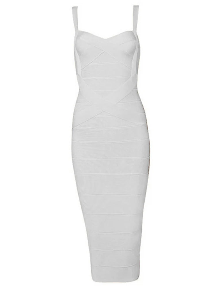 New 2026 Women Sexy Celebrity Midi Red White HL Elastic Bandage Dress Spaghetti Strap Club Bodycon Party Dress Wholesale HL434 EVERYDAY ESSENTIALS