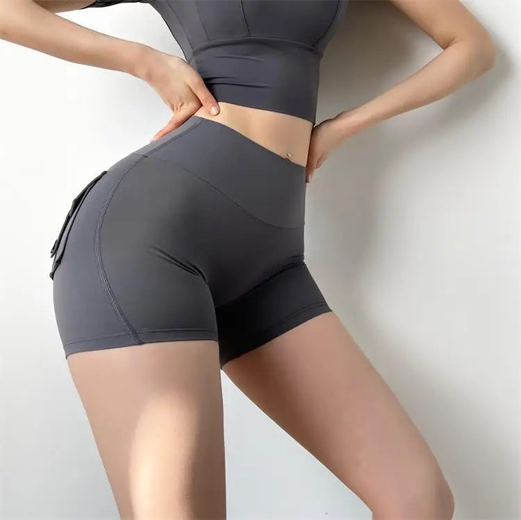 TRY TO BN Women's Sports Shorts with Pockets Butt Lifting High Waist Booty Scrunch Gym Workout Running Biker Yoga Fitness Shorts Everyday Essentials
