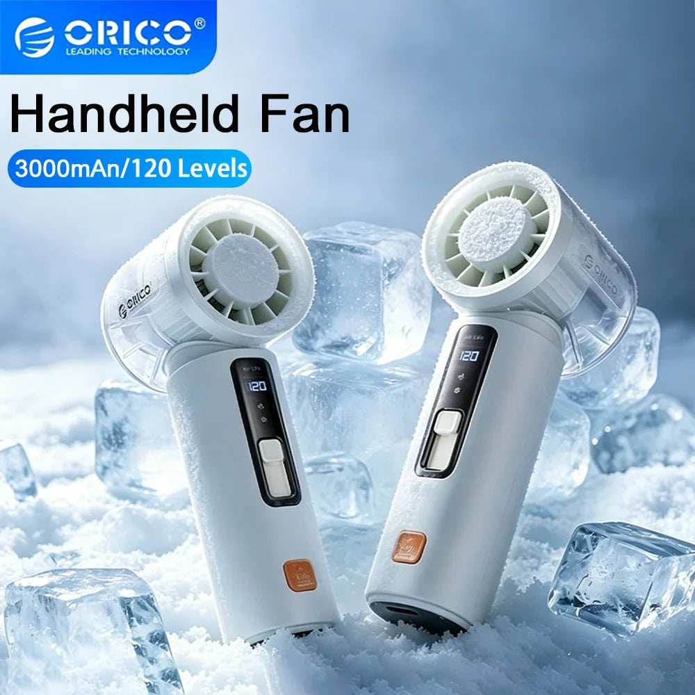 ORICO Handheld Fan Semiconductor Refrigeration with LED Display 3000mAh USB Portable Rechargeable Mini Fan 120 Levels Adjustable EVERYDAY ESSENTIALS