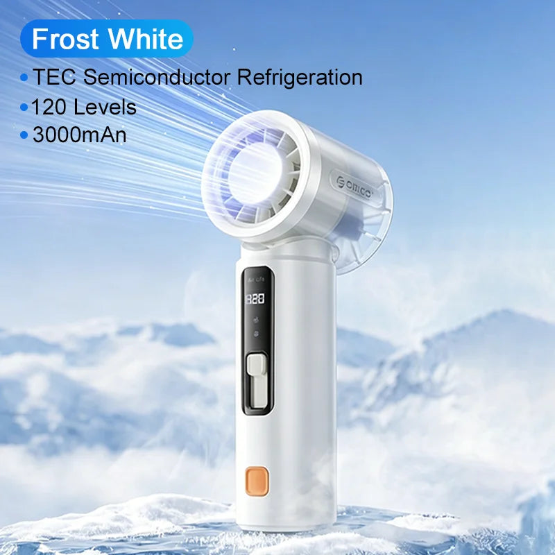 ORICO Handheld Fan Semiconductor Refrigeration with LED Display 3000mAh USB Portable Rechargeable Mini Fan 120 Levels Adjustable EVERYDAY ESSENTIALS