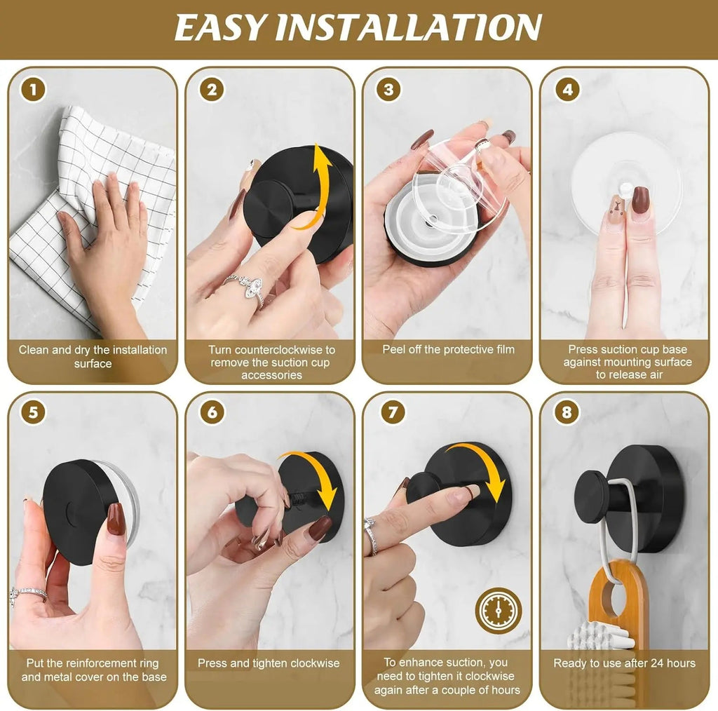 Matte Black Towel Hook (2-Pack) Shower Suction Wall Mounted Removable Hanger for Bathroom Coat Robe Bedroom Kitchen Hotel Pool EVERYDAY ESSENTIALS