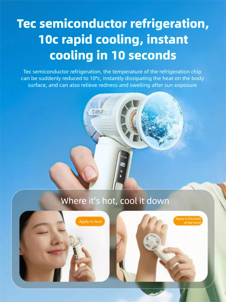 ORICO Handheld Fan Semiconductor Refrigeration with LED Display 3000mAh USB Portable Rechargeable Mini Fan 120 Levels Adjustable EVERYDAY ESSENTIALS