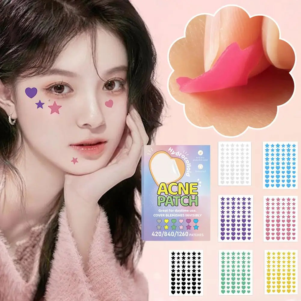 420-1260PC New Colorful Pimple Patch Acne Patches Cute Star Shaped Acne Treatment Stickers Covering Zits Blemishes EVERYDAY ESSENTIALS