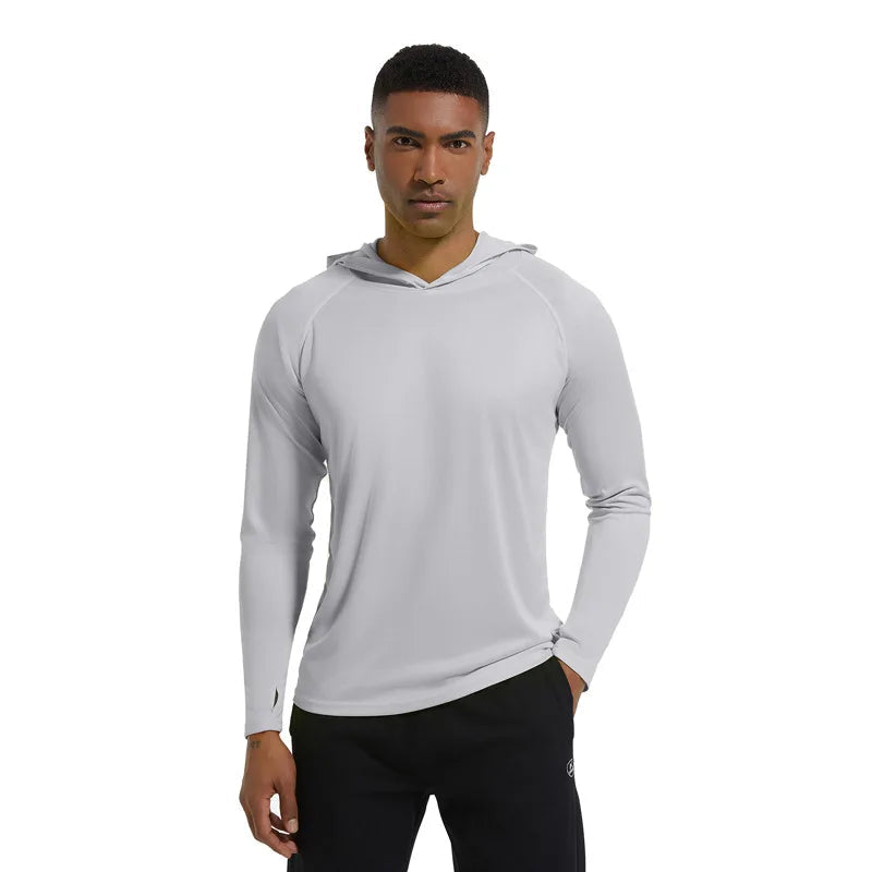 Men Upf 50+ Sun Protection t-Shirts Long Sleeve t-Shirt Casual Tops Male Quick Dry Gym Running Tee Shirts With Hood Man Clothing Everyday Essentials