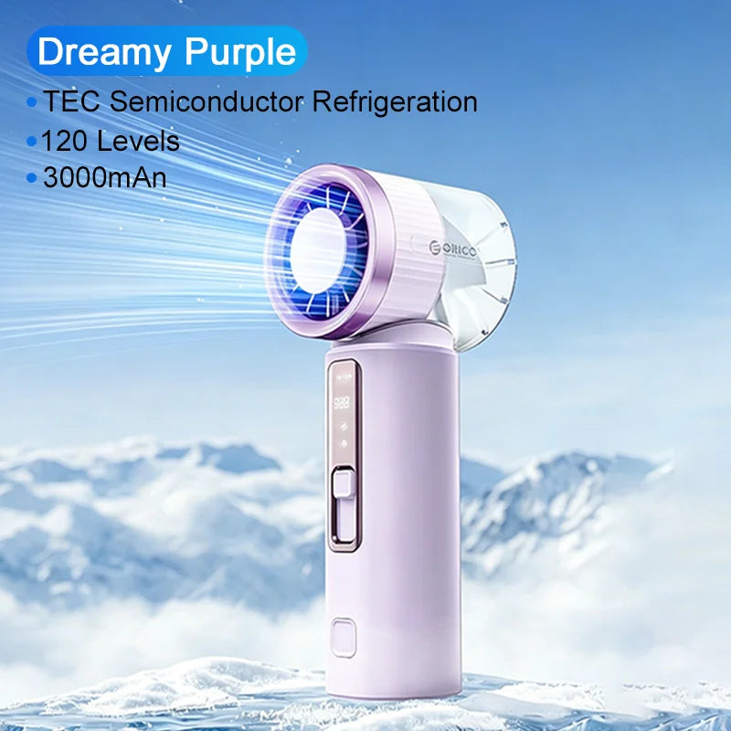 ORICO Handheld Fan Semiconductor Refrigeration with LED Display 3000mAh USB Portable Rechargeable Mini Fan 120 Levels Adjustable EVERYDAY ESSENTIALS