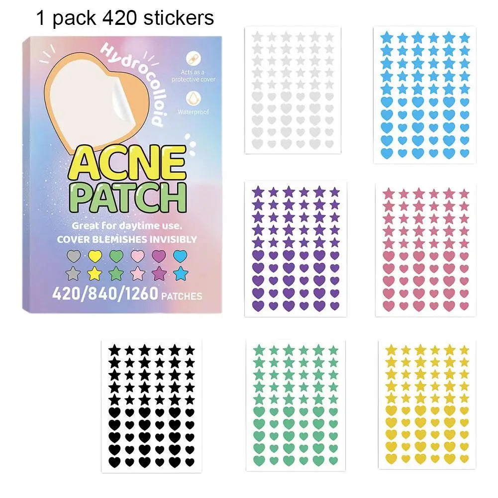 420-1260PC New Colorful Pimple Patch Acne Patches Cute Star Shaped Acne Treatment Stickers Covering Zits Blemishes EVERYDAY ESSENTIALS