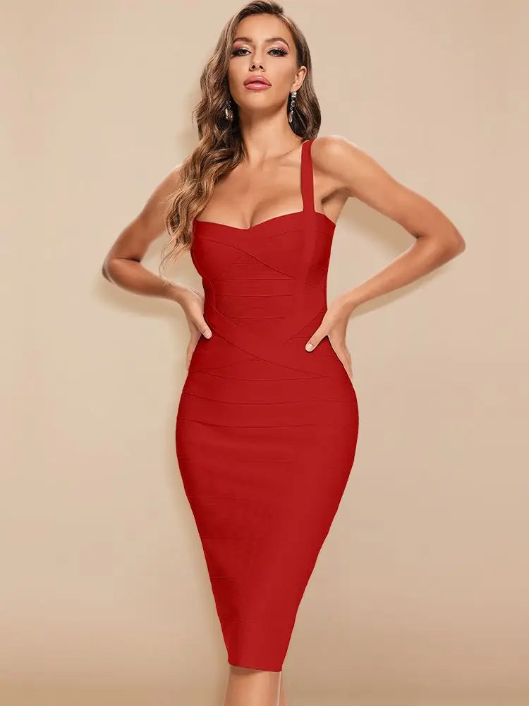 BEAUKEY Vintage Sexy Red Long Bandage Wedding Evening Dress Women 2023 Bodycon Club Knitted Party Pink Dress Birthday Vestidos EVERYDAY ESSENTIALS