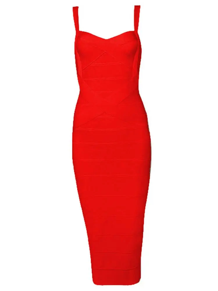New 2026 Women Sexy Celebrity Midi Red White HL Elastic Bandage Dress Spaghetti Strap Club Bodycon Party Dress Wholesale HL434 EVERYDAY ESSENTIALS