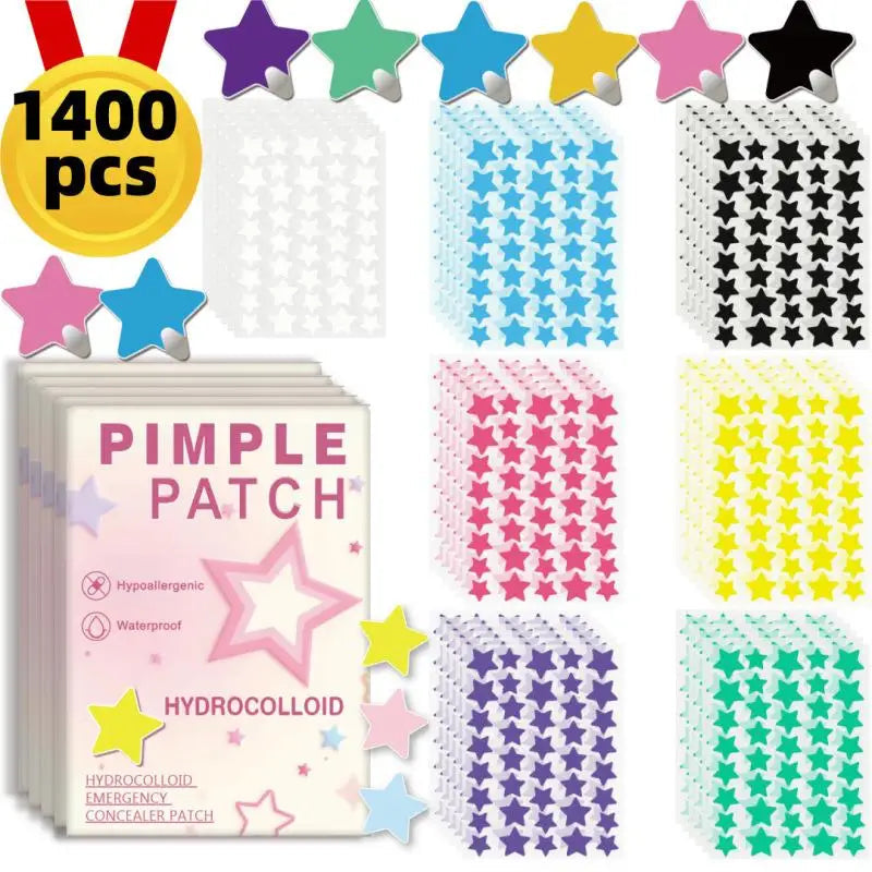 1400 Pcs/bag Colorful Star Pimple Patch Acne Colorful Invisible Acne Removal Skin Care Stickers Portable Star Patch Patches EVERYDAY ESSENTIALS