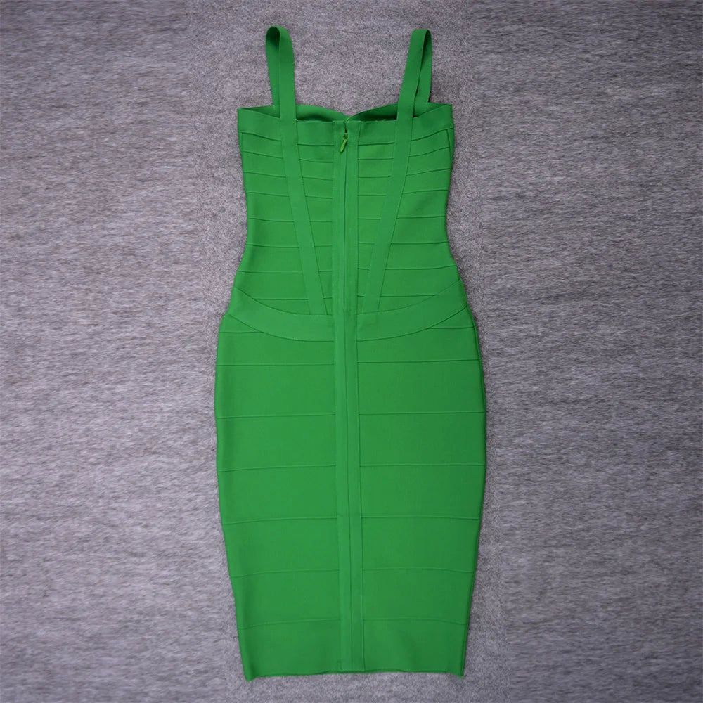 BEAUKEY Sexy Vintage Quality Evening Yellow Bandage Dress 2023 Women Summer Blue Midi Cross Dress Bodycon Party Ladies Vestidos EVERYDAY ESSENTIALS