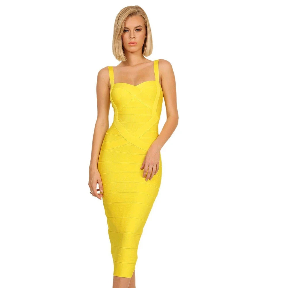 New 2026 Women Sexy Celebrity Midi Red White HL Elastic Bandage Dress Spaghetti Strap Club Bodycon Party Dress Wholesale HL434 EVERYDAY ESSENTIALS