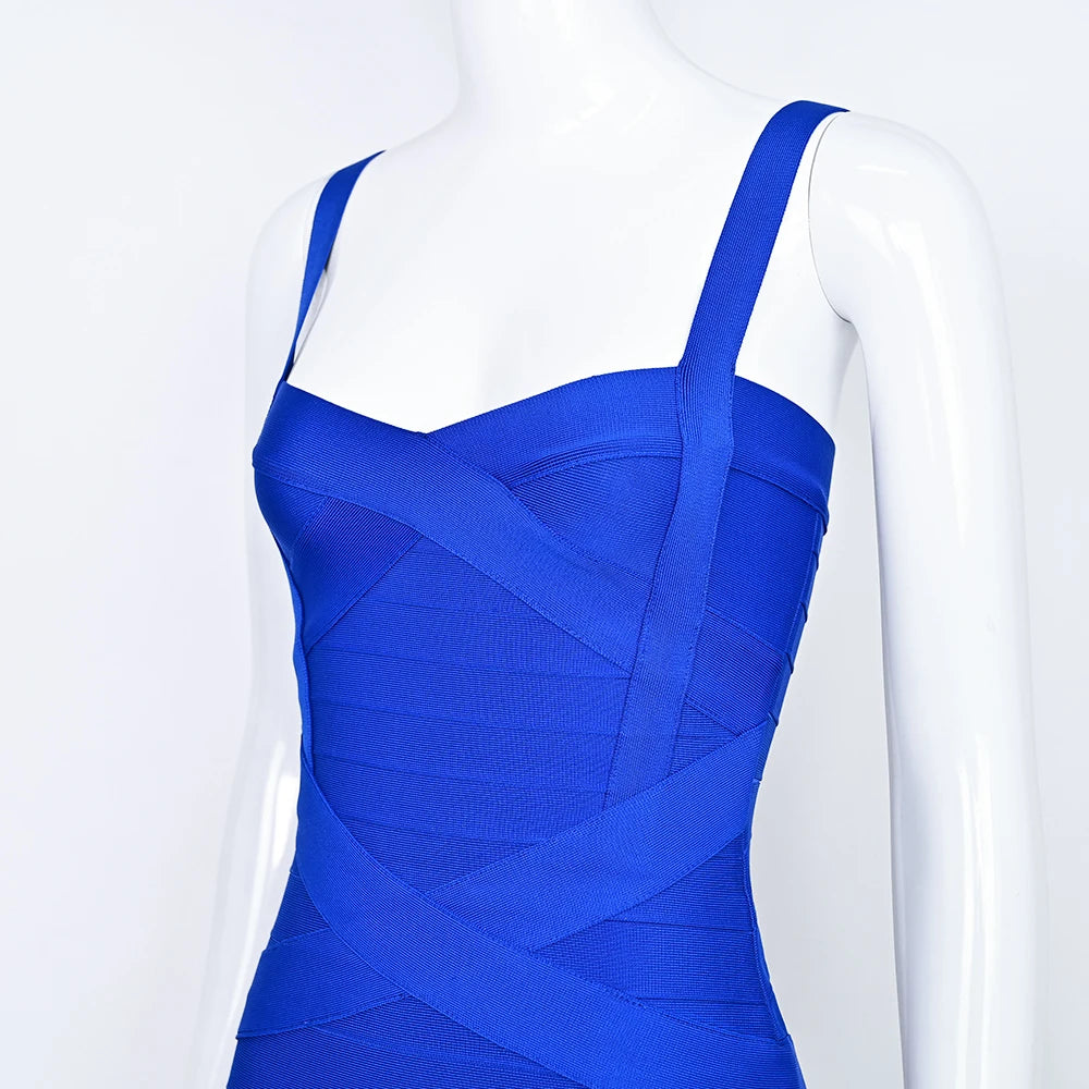 BEAUKEY Blue Spaghetti Strap Women Mini Bandage Dress Bodycon Sexy Above Knee Length Bodycon Party Club Dress XL Classic Vestido EVERYDAY ESSENTIALS