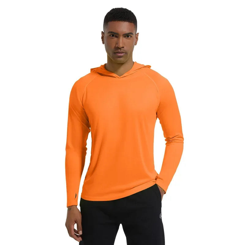 Men Upf 50+ Sun Protection t-Shirts Long Sleeve t-Shirt Casual Tops Male Quick Dry Gym Running Tee Shirts With Hood Man Clothing Everyday Essentials