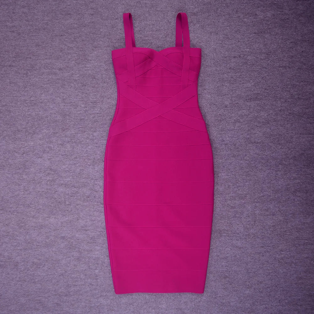 BEAUKEY Sexy Vintage Quality Evening Yellow Bandage Dress 2023 Women Summer Blue Midi Cross Dress Bodycon Party Ladies Vestidos EVERYDAY ESSENTIALS