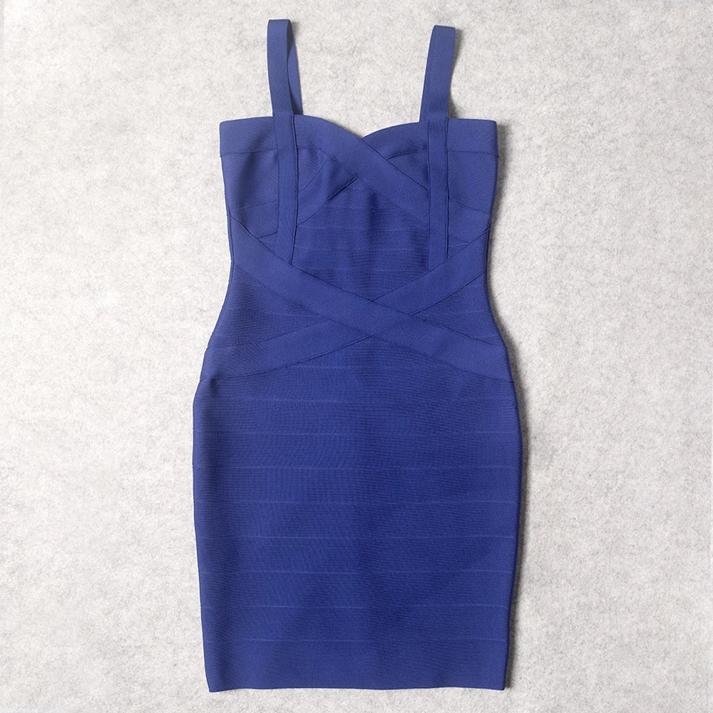 BEAUKEY Blue Spaghetti Strap Women Mini Bandage Dress Bodycon Sexy Above Knee Length Bodycon Party Club Dress XL Classic Vestido EVERYDAY ESSENTIALS