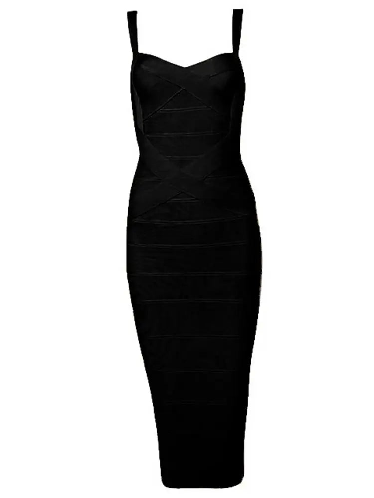 New 2026 Women Sexy Celebrity Midi Red White HL Elastic Bandage Dress Spaghetti Strap Club Bodycon Party Dress Wholesale HL434 EVERYDAY ESSENTIALS