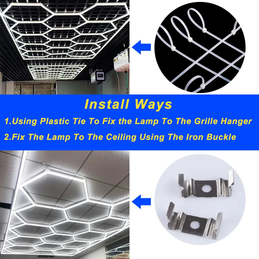 Large Size Hexagon LED Lighting for Garage Car Repair Wash Detailing Workshop Gym Barbershop Honeycomb LED Tube Ceiling Light Everyday Essentials