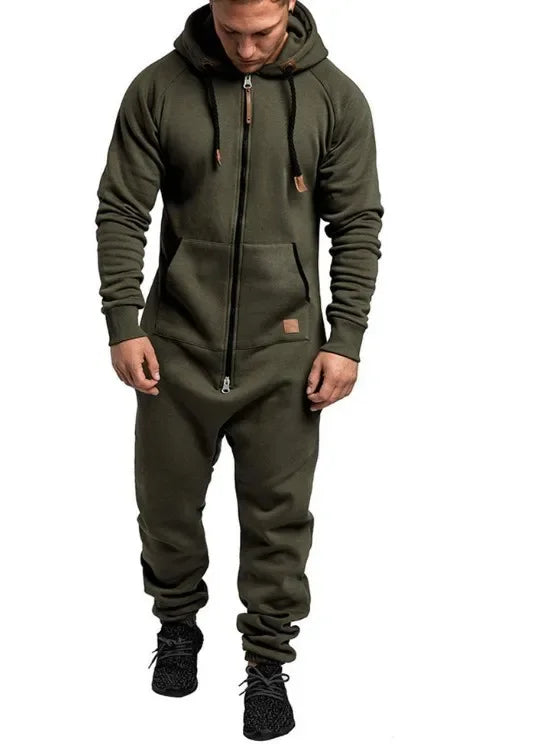 Men’ S Jumpsuit Set Solid Long Sleeve Hooded Fleece Playsuits Male Keep Warm Romper for Autumn and Winter Pantalones Hombre EVERYDAY ESSENTIALS