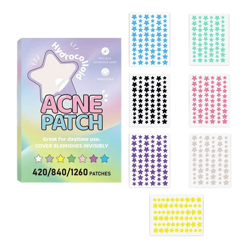 420-1260PC New Colorful Pimple Patch Acne Patches Cute Star Shaped Acne Treatment Stickers Covering Zits Blemishes EVERYDAY ESSENTIALS