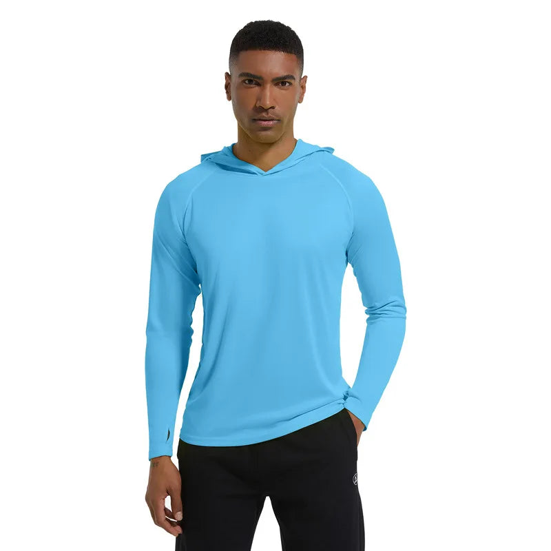 Men Upf 50+ Sun Protection t-Shirts Long Sleeve t-Shirt Casual Tops Male Quick Dry Gym Running Tee Shirts With Hood Man Clothing Everyday Essentials
