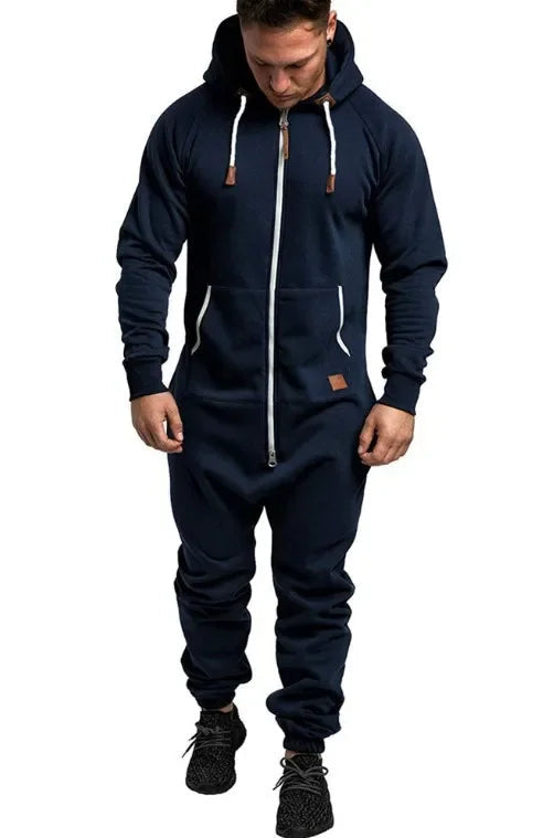 Men’ S Jumpsuit Set Solid Long Sleeve Hooded Fleece Playsuits Male Keep Warm Romper for Autumn and Winter Pantalones Hombre EVERYDAY ESSENTIALS