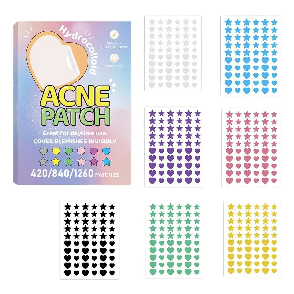 420-1260PC New Colorful Pimple Patch Acne Patches Cute Star Shaped Acne Treatment Stickers Covering Zits Blemishes EVERYDAY ESSENTIALS