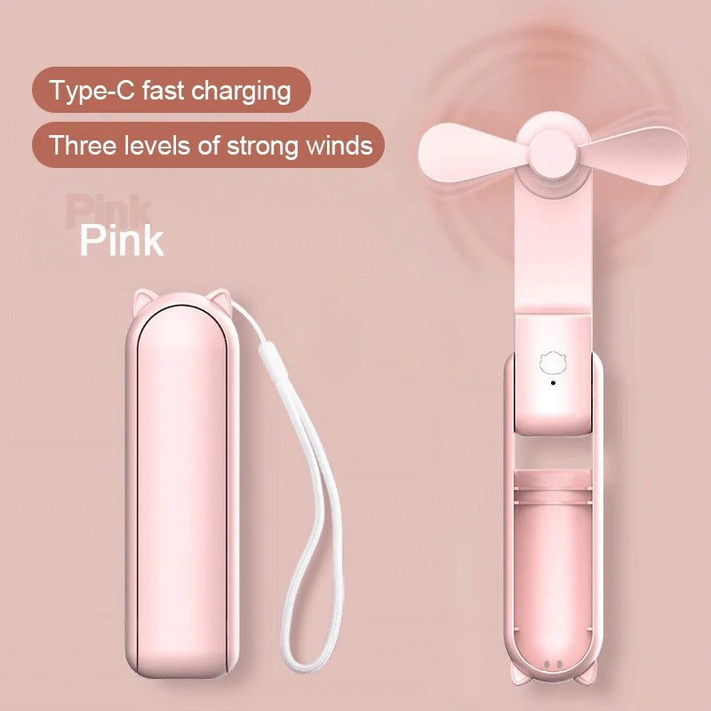 Foldable Small Fan Portable and high-power Hand Held Portable Mini Fan Rechargeable Hand USB Charge Fan Everyday Essentials