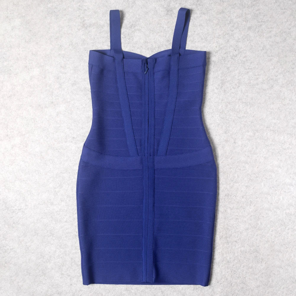 BEAUKEY Blue Spaghetti Strap Women Mini Bandage Dress Bodycon Sexy Above Knee Length Bodycon Party Club Dress XL Classic Vestido EVERYDAY ESSENTIALS
