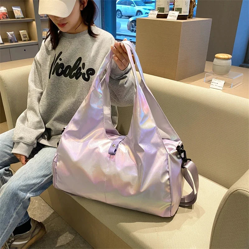 Fashion Multi-function Gym Travel Shine Cotton Portable Shoulder Handbags Women Bags Big Capacity Handbag With Large Pocket Everyday Essentials