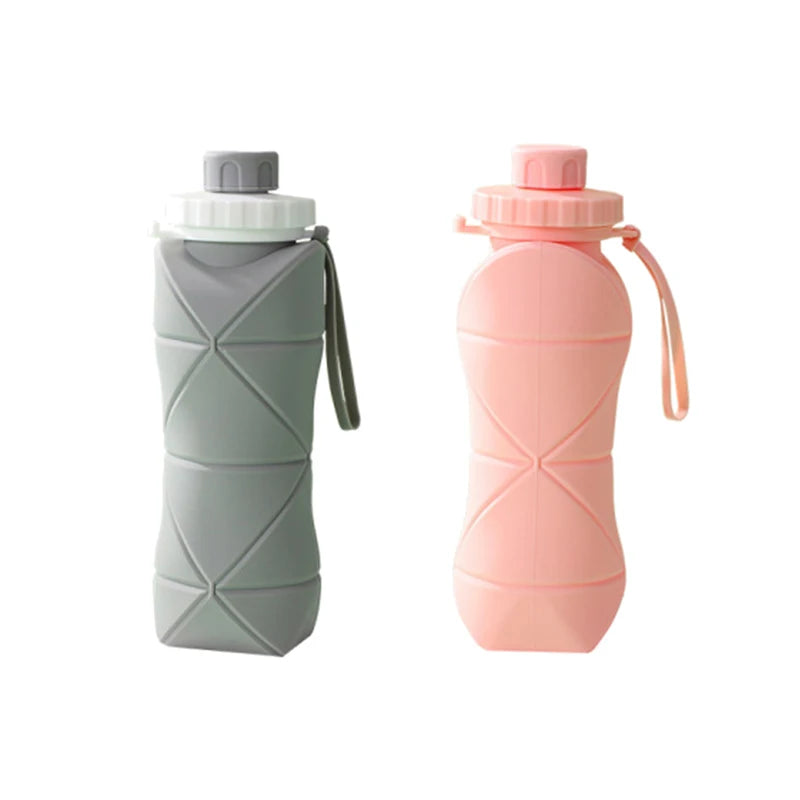 600ml Silicone Water Bottle Folding Portable Reusable Plastic Cups Outdoor Large capacity Gym Cycling hiking Drinking Bottle Everyday Essentials