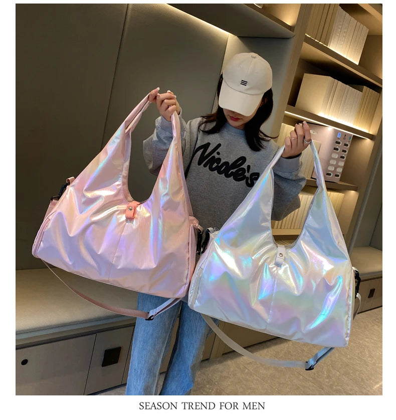 Fashion Multi-function Gym Travel Shine Cotton Portable Shoulder Handbags Women Bags Big Capacity Handbag With Large Pocket Everyday Essentials