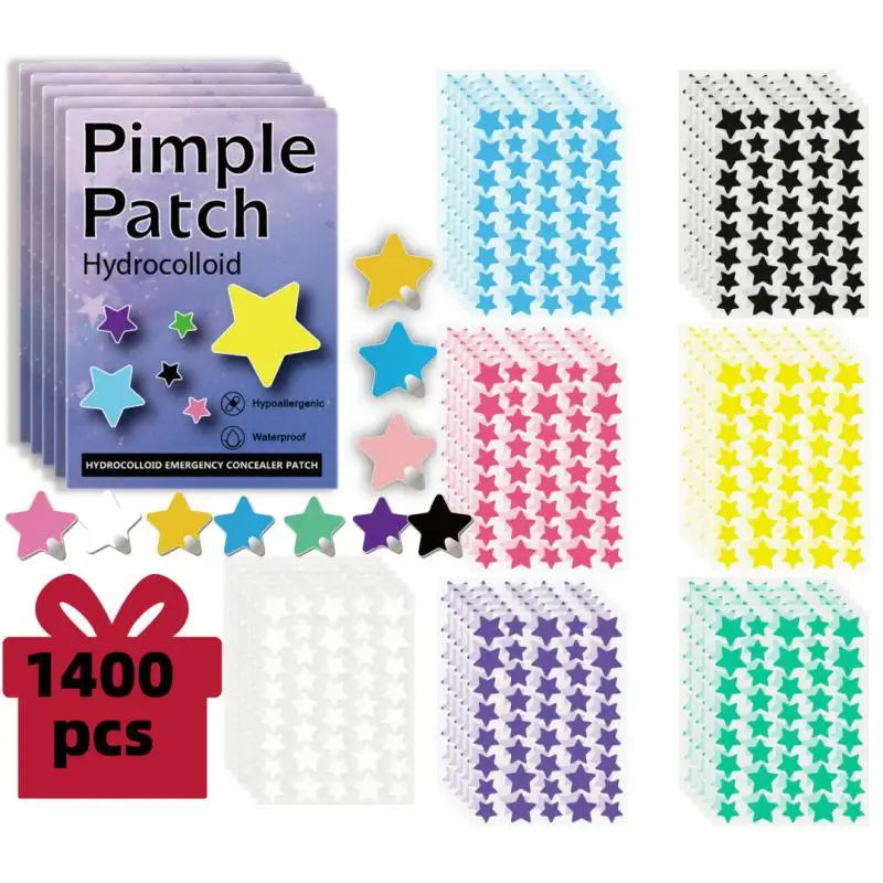 1400 Pcs/bag Colorful Star Pimple Patch Acne Colorful Invisible Acne Removal Skin Care Stickers Portable Star Patch Patches EVERYDAY ESSENTIALS