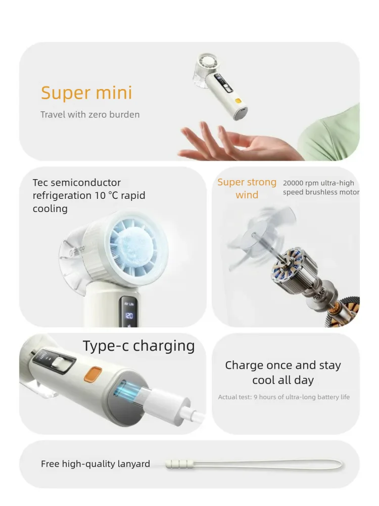 ORICO Handheld Fan Semiconductor Refrigeration with LED Display 3000mAh USB Portable Rechargeable Mini Fan 120 Levels Adjustable EVERYDAY ESSENTIALS