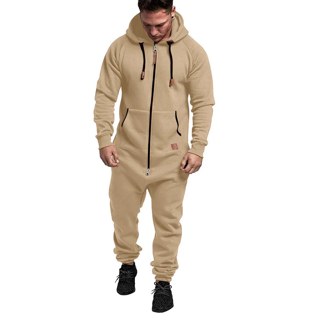 Men’ S Jumpsuit Set Solid Long Sleeve Hooded Fleece Playsuits Male Keep Warm Romper for Autumn and Winter Pantalones Hombre EVERYDAY ESSENTIALS