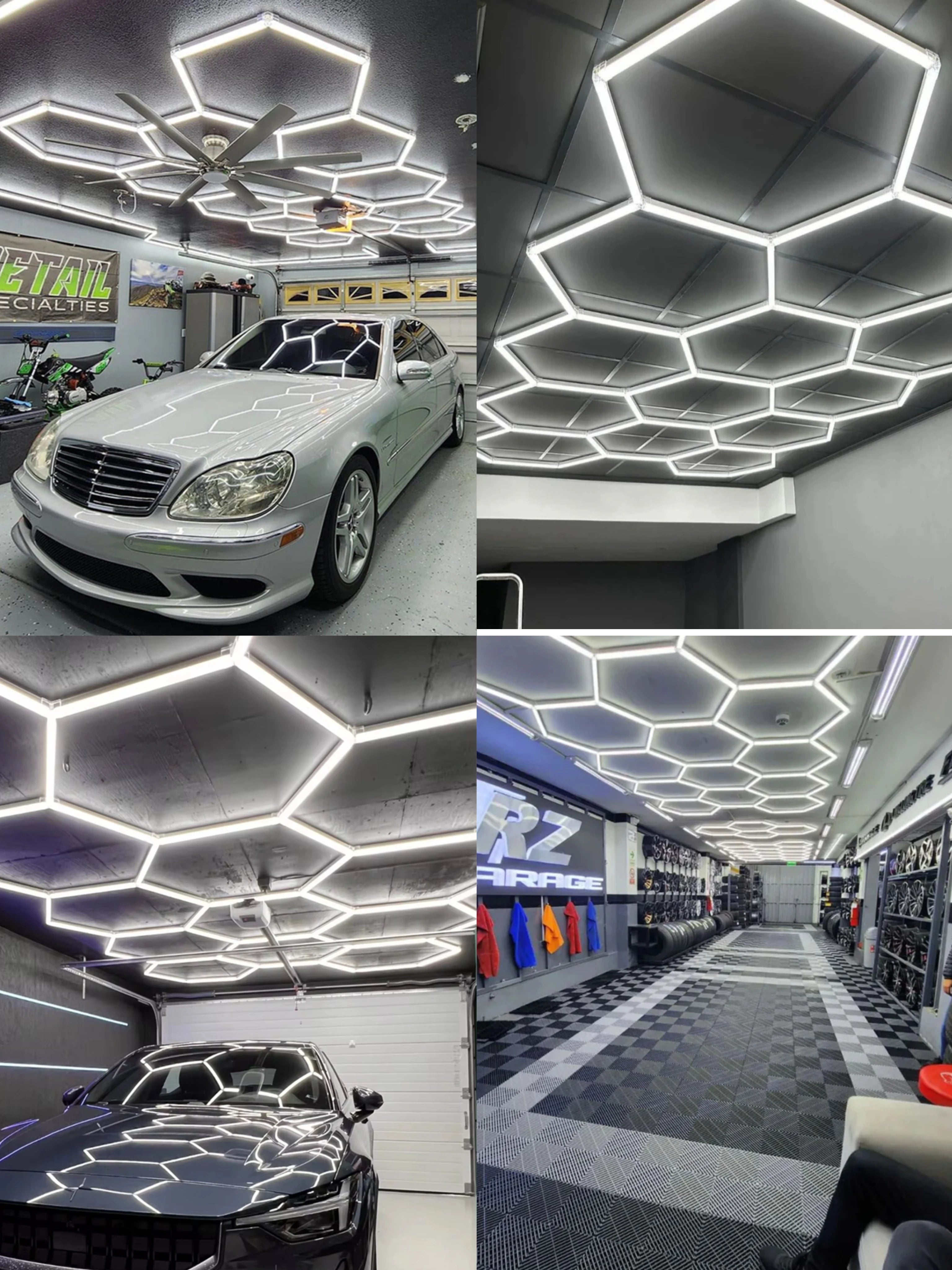 Large Size Hexagon LED Lighting for Garage Car Repair Wash Detailing Workshop Gym Barbershop Honeycomb LED Tube Ceiling Light Everyday Essentials