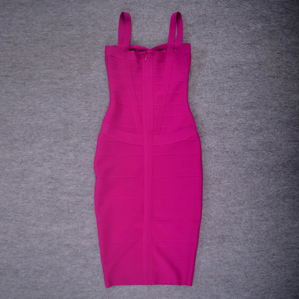 BEAUKEY Sexy Vintage Quality Evening Yellow Bandage Dress 2023 Women Summer Blue Midi Cross Dress Bodycon Party Ladies Vestidos EVERYDAY ESSENTIALS