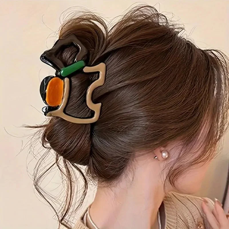 4Pcs Elegant Large Hair Claw Clips for Women Chic Wavy Design with Color Accents Non-Slip Shark Clips Head Hair Accessories EVERYDAY ESSENTIALS