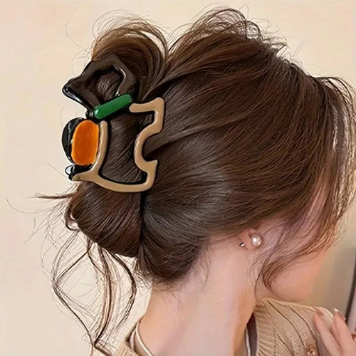 4Pcs Elegant Large Hair Claw Clips for Women Chic Wavy Design with Color Accents Non-Slip Shark Clips Head Hair Accessories EVERYDAY ESSENTIALS