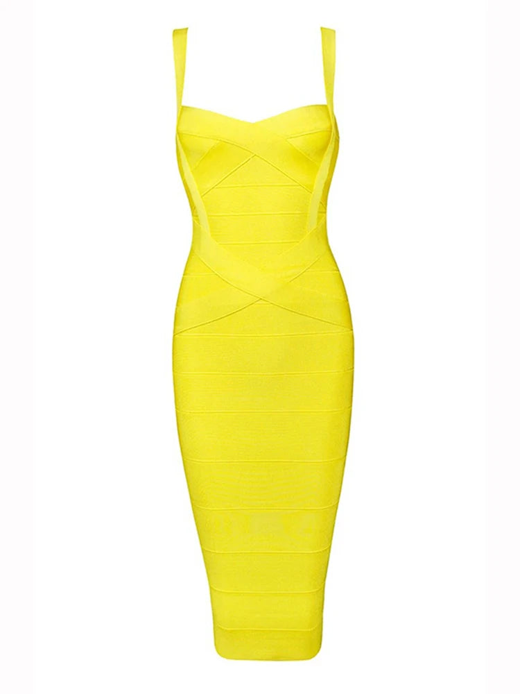 New 2026 Women Sexy Celebrity Midi Red White HL Elastic Bandage Dress Spaghetti Strap Club Bodycon Party Dress Wholesale HL434 EVERYDAY ESSENTIALS
